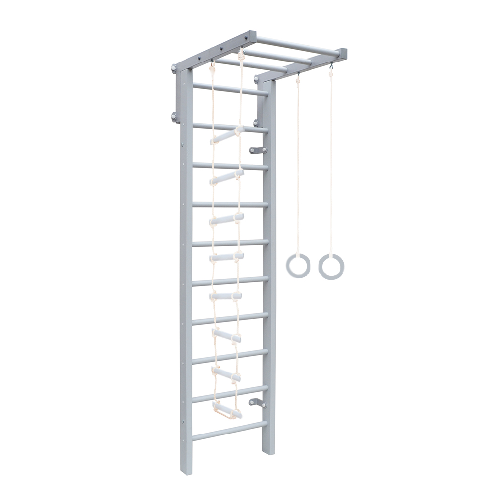 Шведская стенка брашированная с турником веревочная лестница + кольца