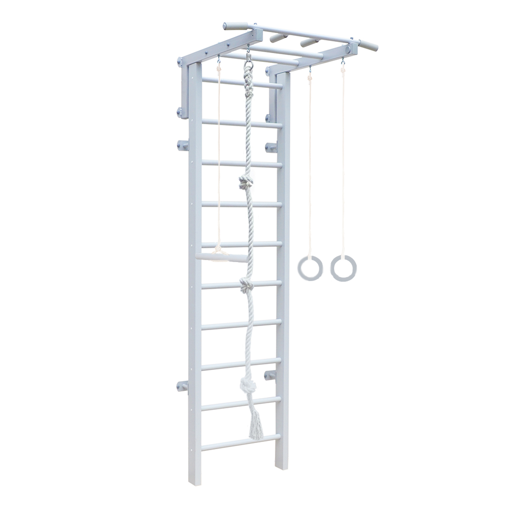 Шведская стенка брашированная турник с металлической перекладиной 2 хвата+колца гимнастические+канат+ тарзанка