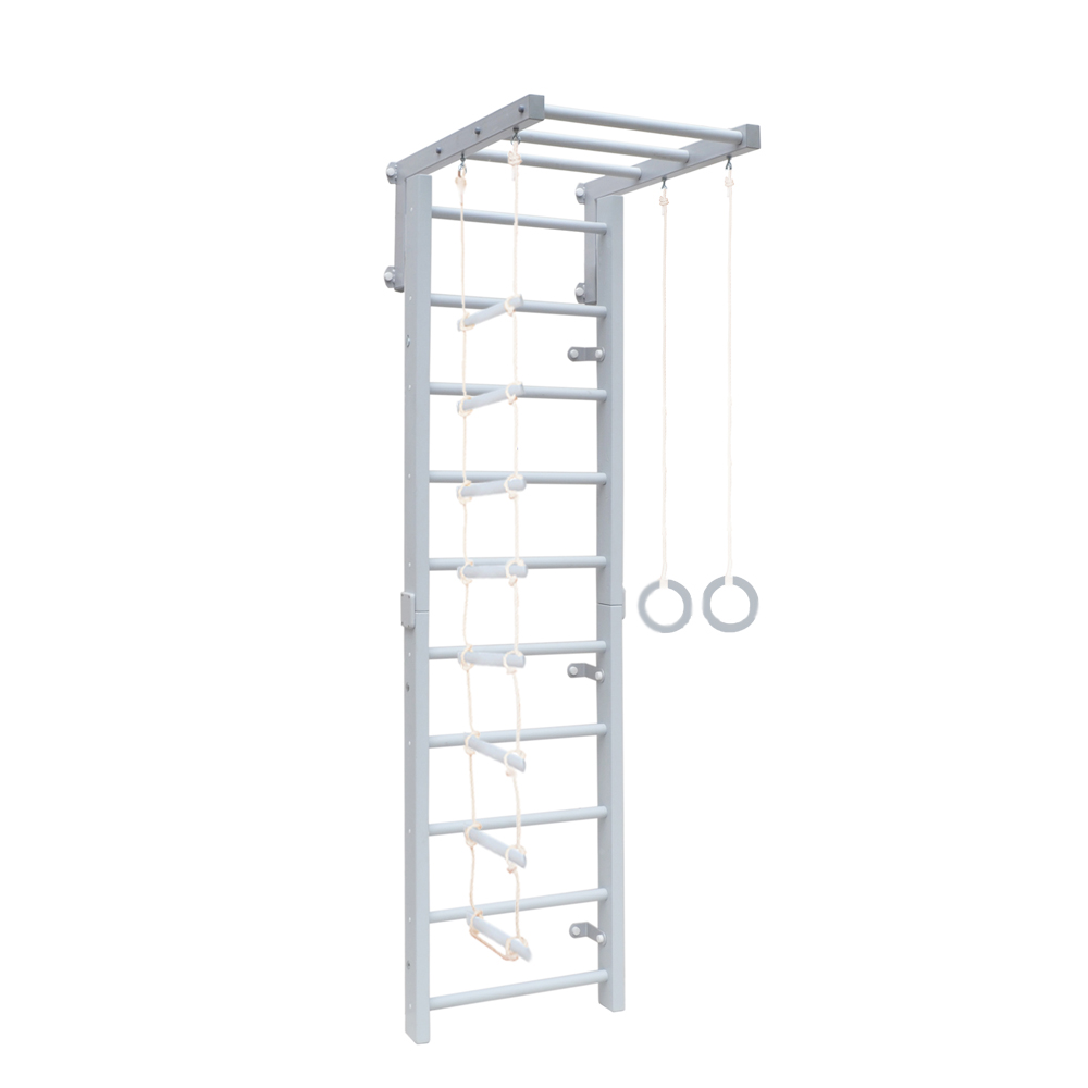 Шведская стенка брашированная в компактной упаковке с турником, кольцами и веревочной лестницей